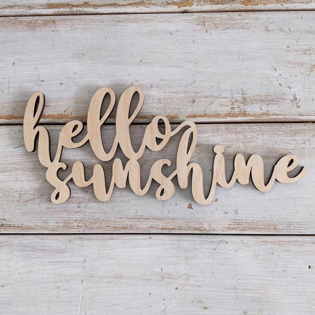 8 inch Hello Sunshine Phrase Wood Cutout _sola_wood_flowers