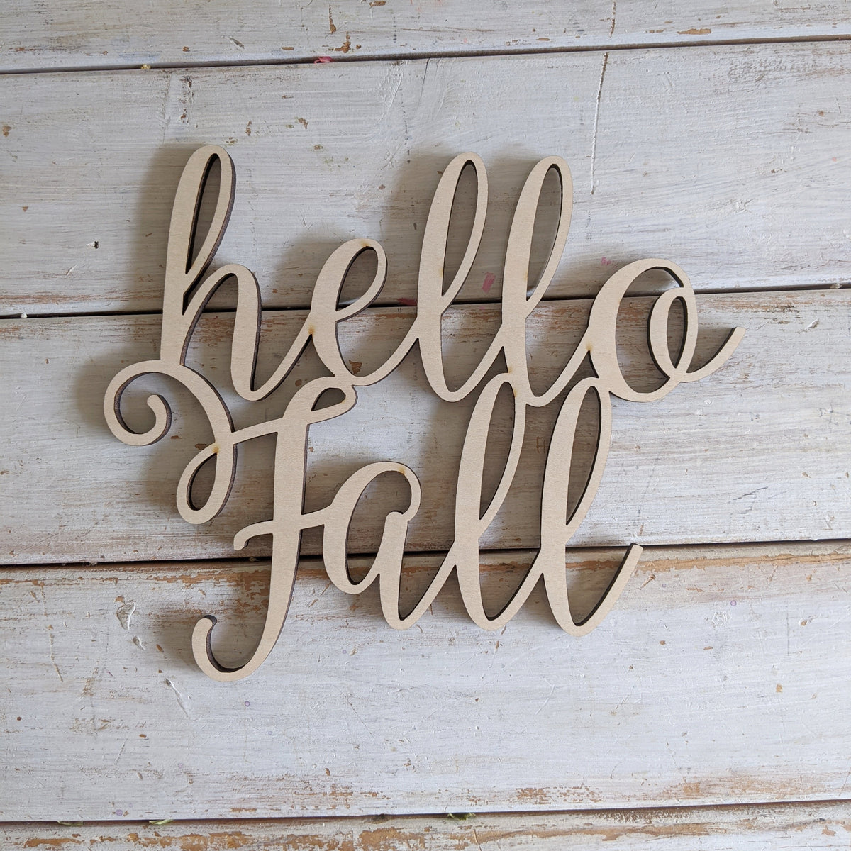 8 inch Hello Fall Phrase Wood Cutout _sola_wood_flowers