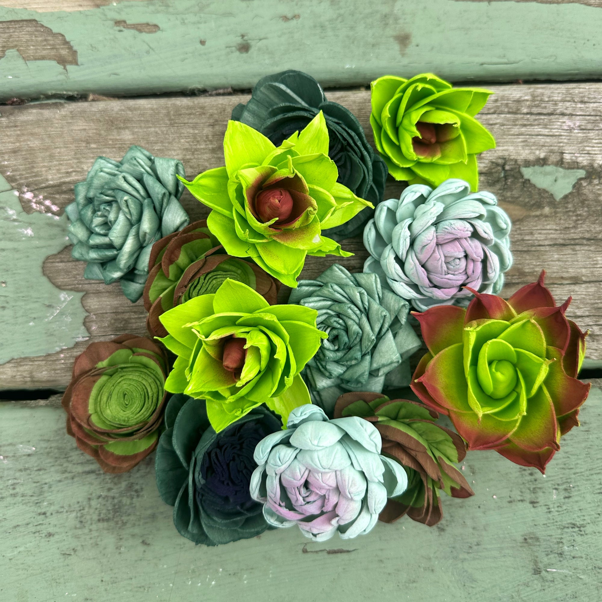 silk succulents Hand Painted Succulent Mix - Sola wood Flowers - set of 12 - Oh! You're Lovely