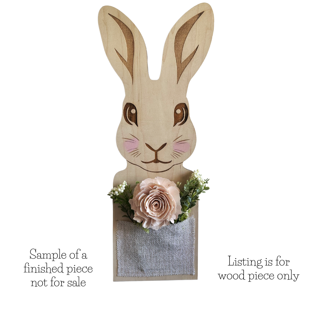 Wood Bunny with attached burlap pocket/vase