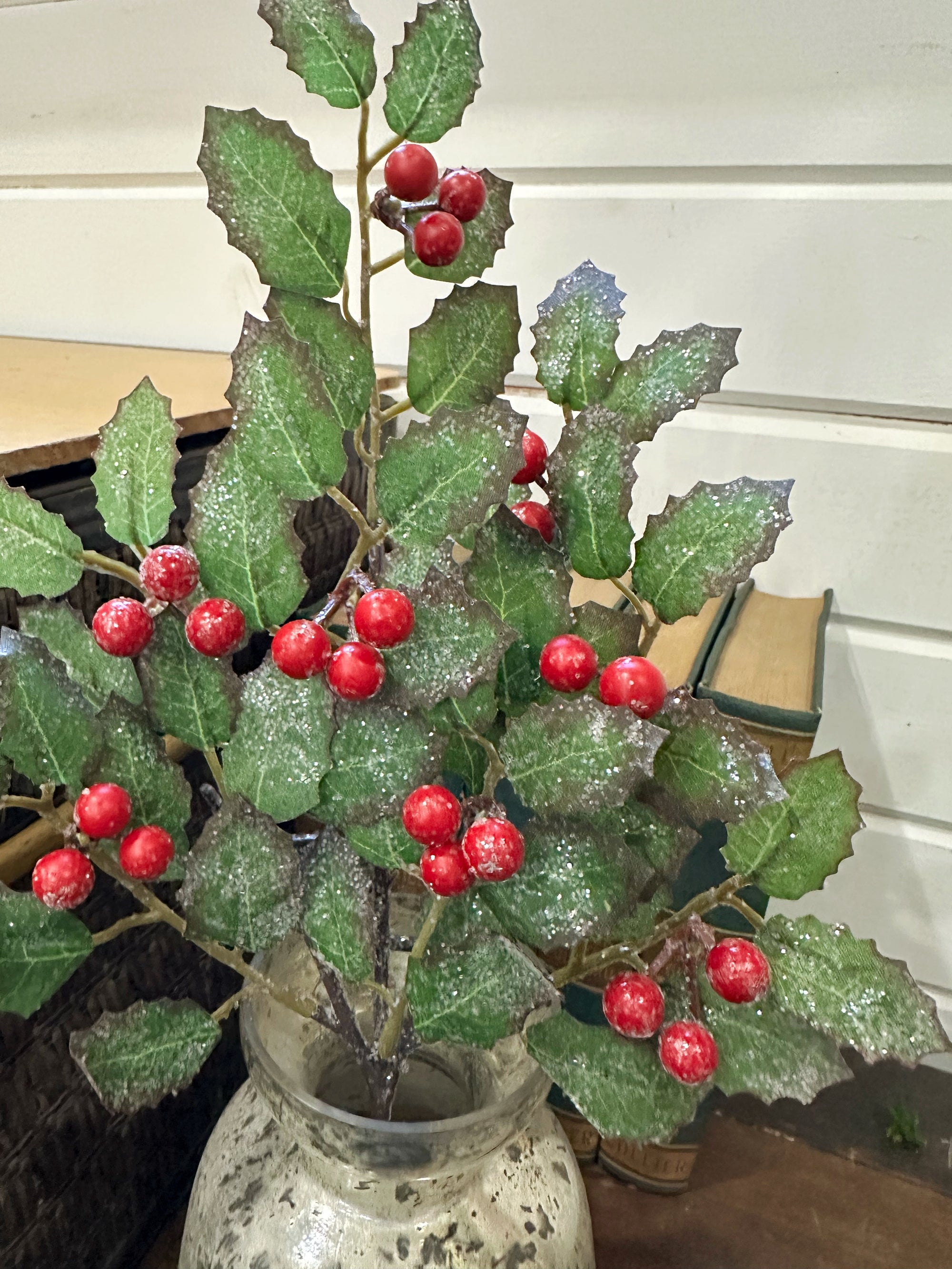 Holly and Glitter Stem - faux
