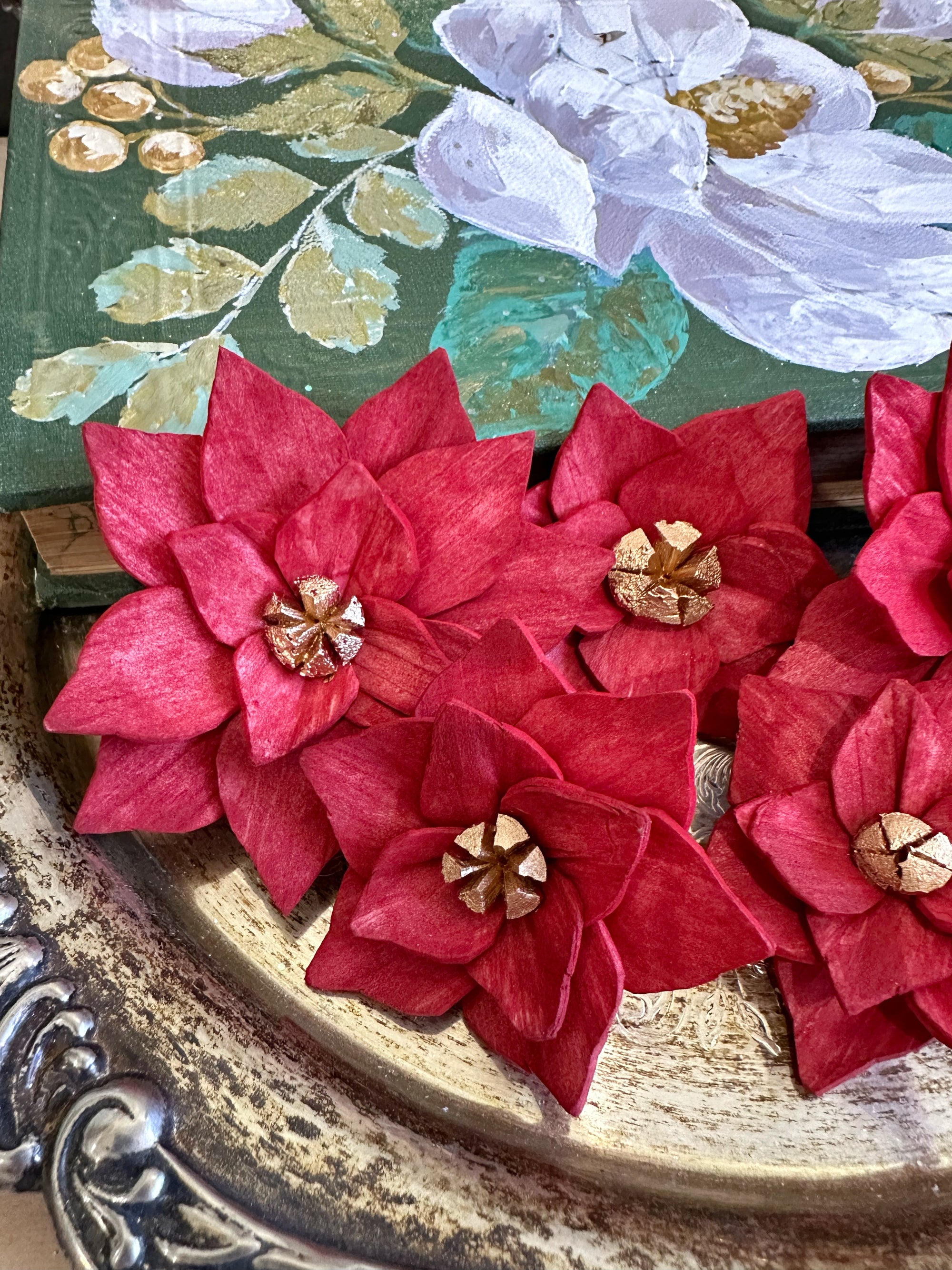 Poinsettia - Sola Wood Flower Dyed Assortment - set of 6