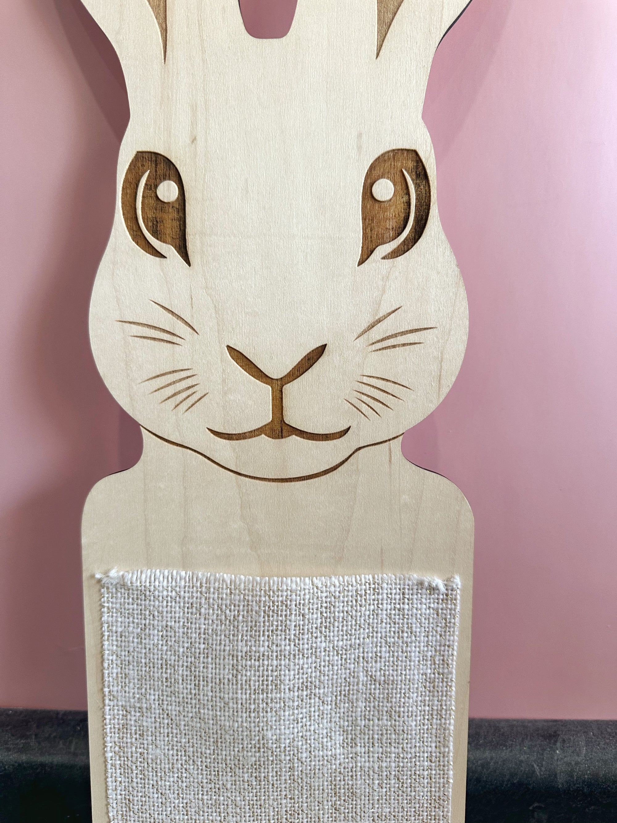 Wood Bunny with attached burlap pocket/vase