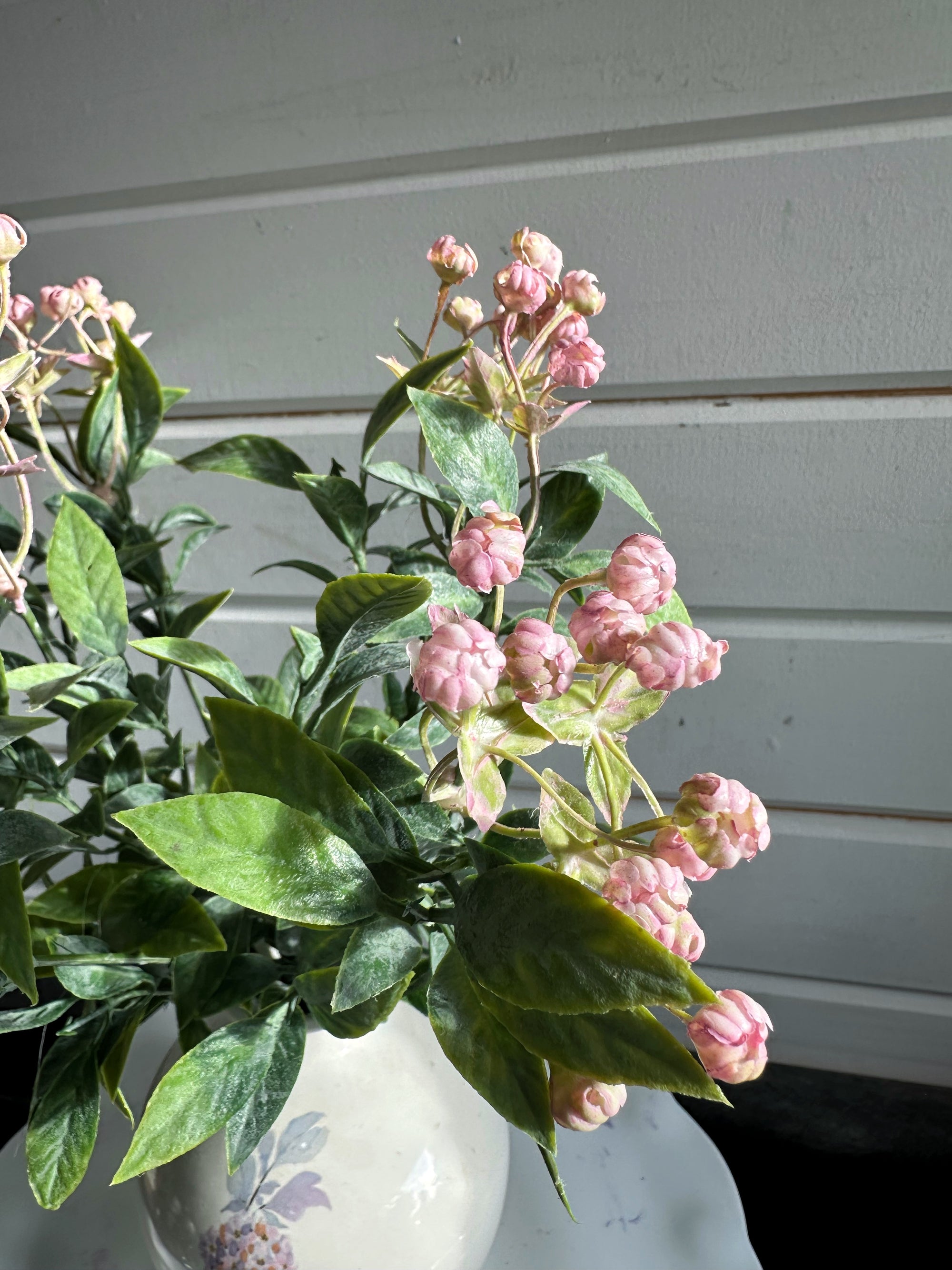 Variegated Laurel Bush with pink flower buds- faux