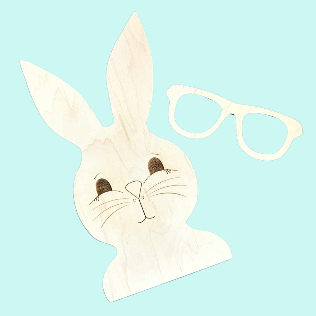 Wood Bunny with Removable Glasses