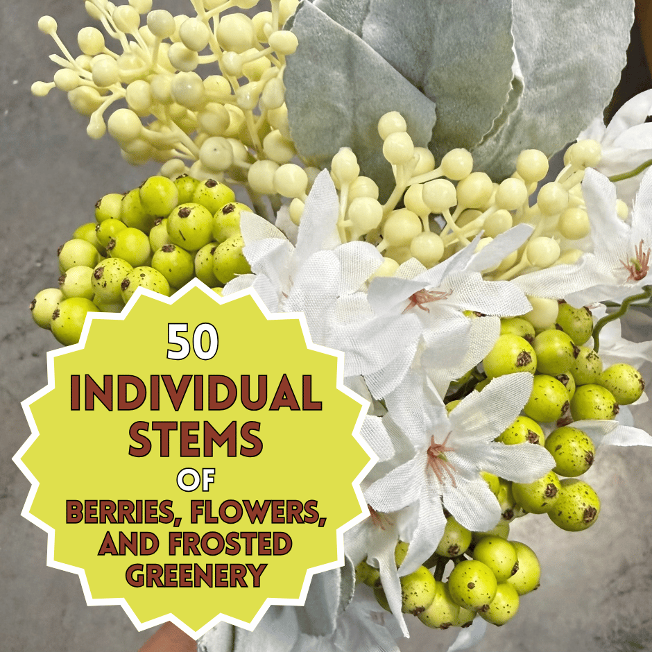 Lot 9922 - Induvial stems berries, flowers, and frosted greenery - 50 stems