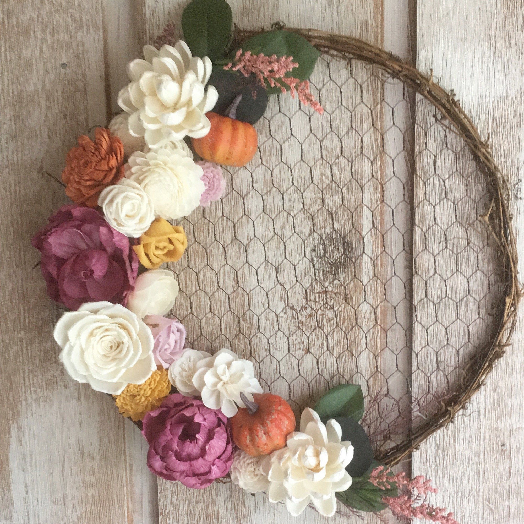 Felt Flower Wreath / Chicken Wire Wreath / Rustic Wedding / Rustic