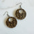 Wood cut floral round earrings