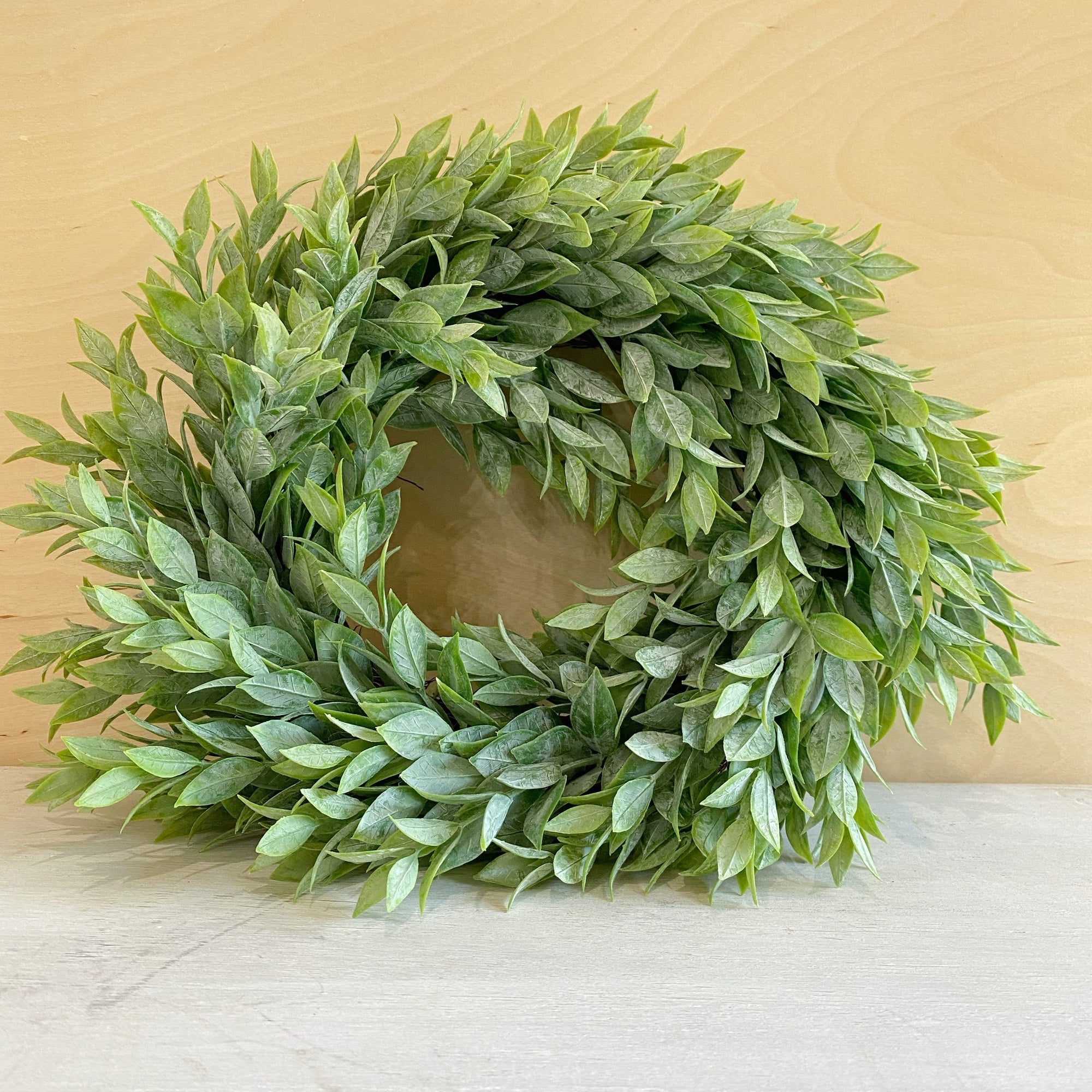 Mini Wreath featuring large ruscus | Artificial