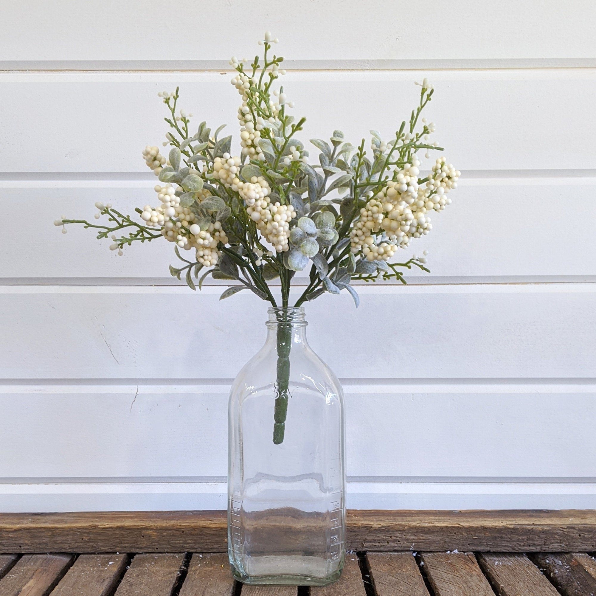 Mini Eucalyptus Spring Greenery with cream berries  - faux _sola_wood_flowers