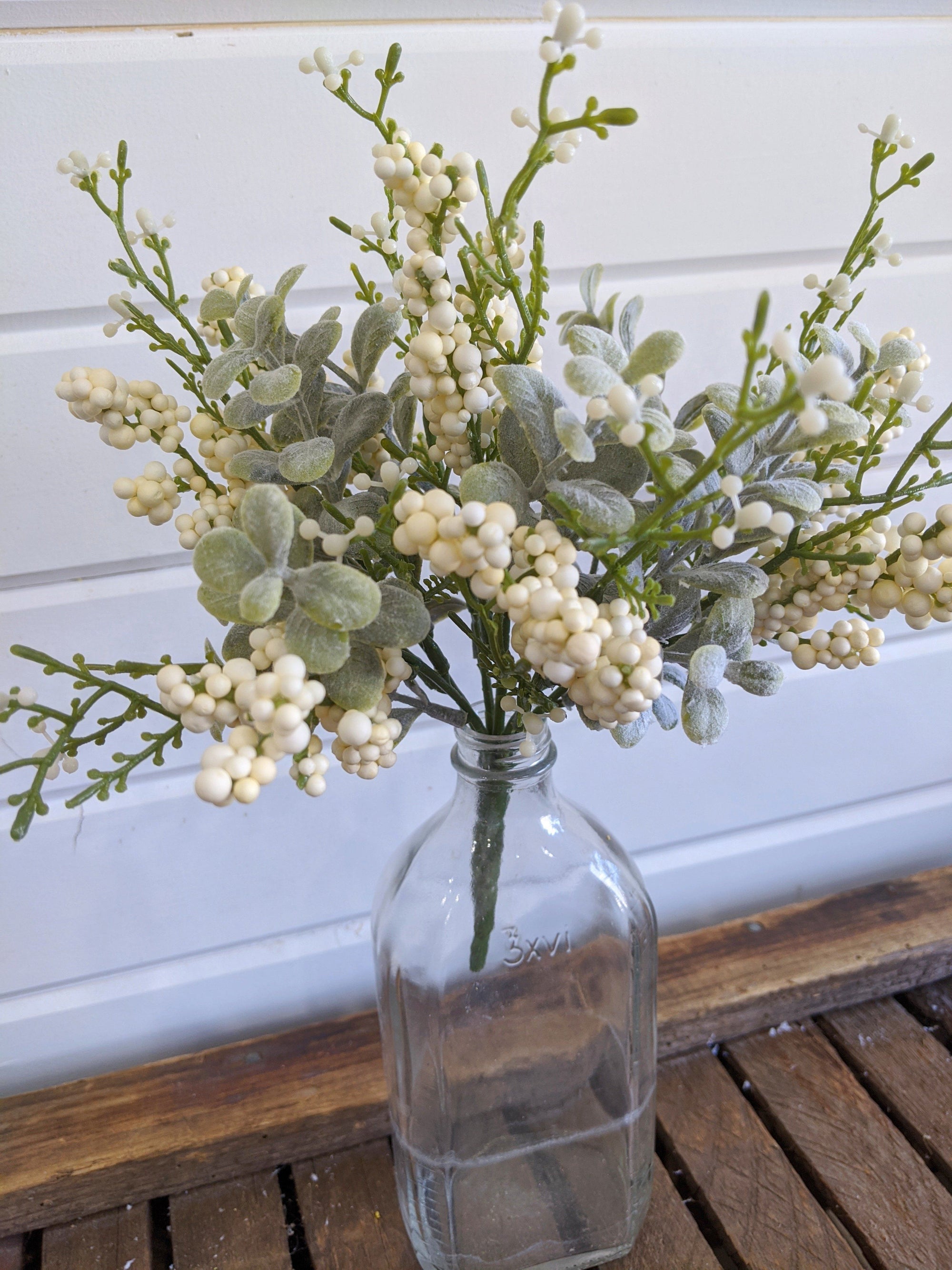 Mini Eucalyptus Spring Greenery with cream berries  - faux _sola_wood_flowers