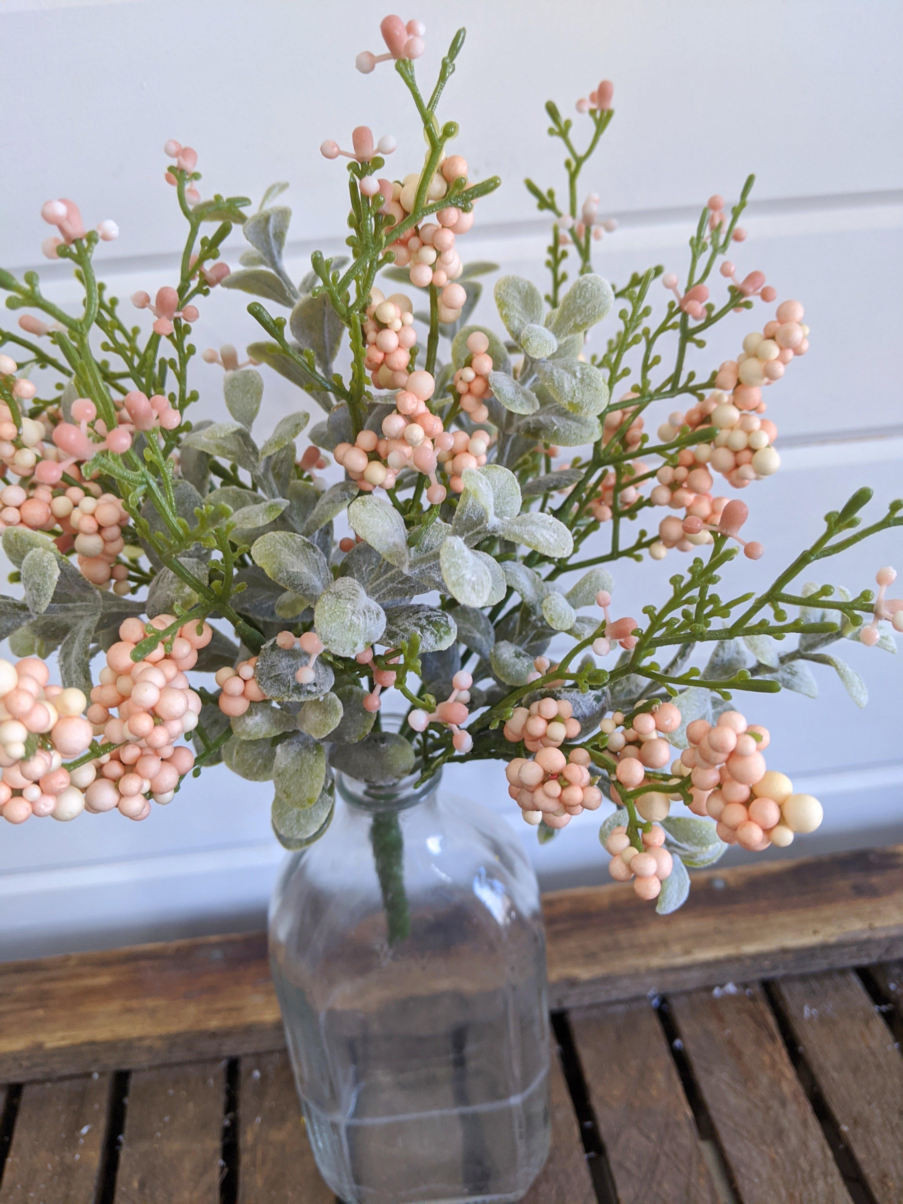 Mini Eucalyptus Spring Greenery with pink berries  - faux _sola_wood_flowers